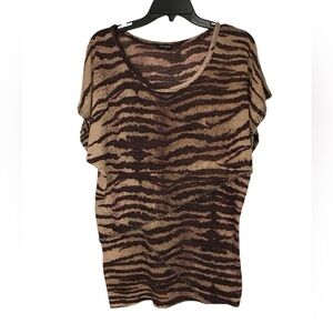 Nikibiki Animal Print Zebra Beaded Short Sleeve Lightweight Sweater Top Sz S